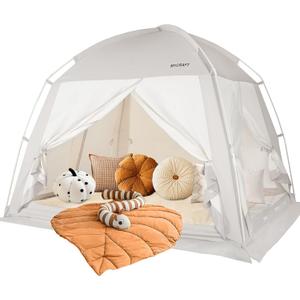 Bed Tents Canopy BedPrivacy Dream Tent for Cozy Indoor Sleeping, Light-Reducing,and Breathable, with 4 Doors Floor Tent BedAvailable in Twin, Full, and Queen Sizes (Gray)