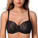 Deyllo Women's Sexy Lace Bra Demi Sheer Mesh Balconette Unlined Bras Underwire (Black)