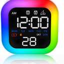LED Intelligent alarm Clock with RGB Dynamic Ambient Lamp,Mobile Bluetooth Auto Sync To Time,Snooze,Touch Control Light,Sound Control,Mirror function And Dual Colors Display and Rechargeable.White