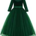 Girls Mesh Tutu Dress Velvet Ruffle Tulle Party Toddler Princess Gown Vintage Christmas Birthday Party Green 13-14 Years
