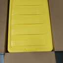 IRIS USA 94 Qt Stackable Plastic Storage Bins with Lids, 4 Pack - BPA-Free, Made in USA - Garage Organizing Solution, Latches, Durable Nestable Containers, Secure Pull Handle - Black/Yellow