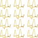 Kenning 12 Pieces Gold Plate Holder Easel Display Stand Metal Book Display Stand Tabletop Picture Frame Holder Photo Square Iron Easel Decorative for Kitchen Office Room Tabletop (3 Inch)