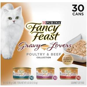 Purina Fancy Feast Gravy Lovers Poultry and Beef Grilled Gourmet Wet Cat Food Variety Pack - (Pack of 30) 3 oz. Cans , BBD 01/28