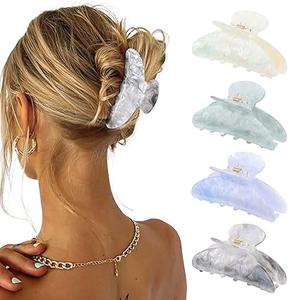 4 Pack Hair Claw Clips for Women - Large Non-Slip Claws for Thick Thin Hair, Cute Hair Barrettes Elegant & Durable, Fashion Hair Accessories Stylish Jaw Clips for Women & Girls (Assorted Colors)