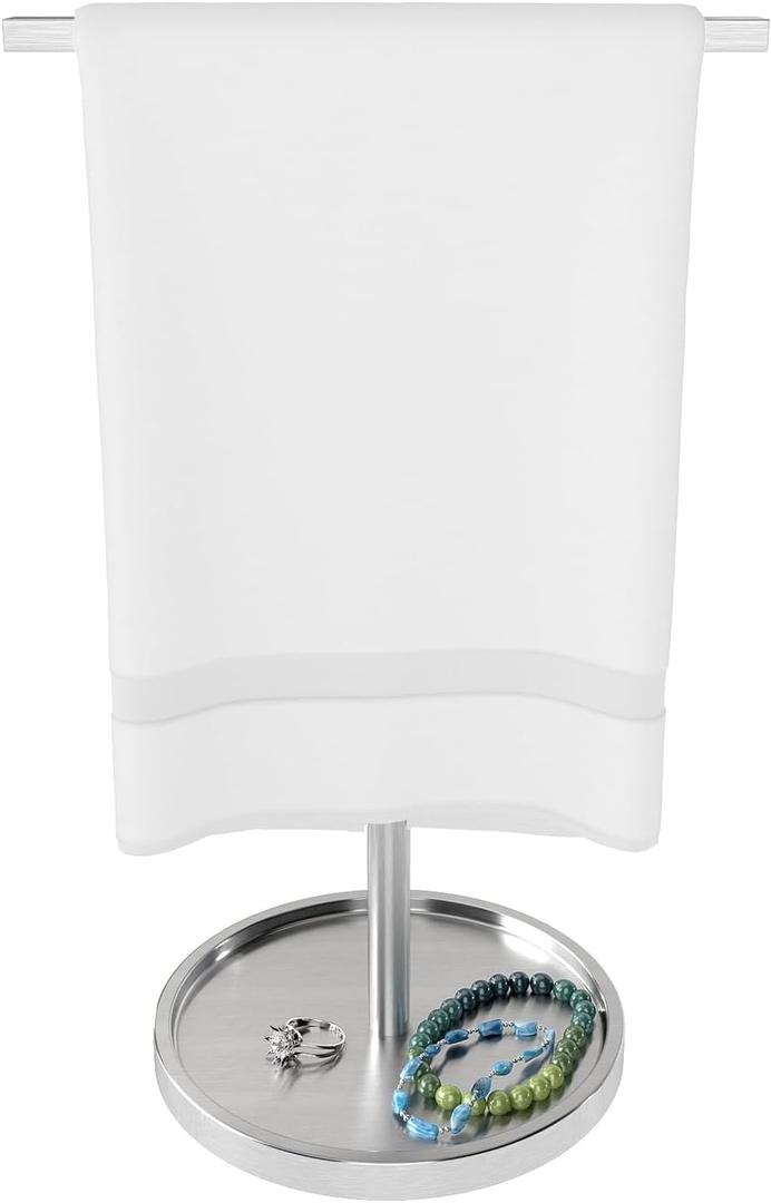 STWWO Hand Towel Holder Stand, Countertop Hand Towel Stand for Bathroom Kitchen, T-Shape Adjustable Hand Towel Holder, Brushed Nickel