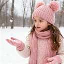 Kids Winter Gloves Hat Scarf for Girls,Ages 3-10 Kids Christmas Gifts,8 7 6 Years Old Girl Wool Beanie Gloves Hat Scarf (Pink)