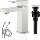 KENES Single Handle Bathroom Sink Faucet, Brushed Nickel Vanity Faucet for Bathroom Sink, with Pop Up Drain Stopper & Water Supply Lines LJ-9031 (Short)