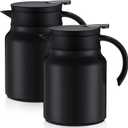 Ziliny 2 Pcs 34 oz Thermal Coffee Carafes for Keeping Hot/cold Stainless Steel Small Coffee Creamer Container Double Wall Vacuum Insulated Tea Pot Milk Beverage Dispenser for Party Home (Black)