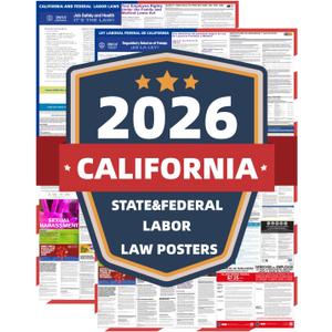 KERMENG 2026 California State and Federal Labor Laws Poster - English & Spanish Combo - OSHA Workplace Compliant - UV Waterproof Laminated 24" x 36" - Mandatory Regulations Posting for Employees