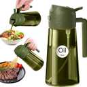 YARRAMATE 16oz/470ml Dark Green Oil Sprayer for Cooking with Stickers, Food-grade Premium 2 in 1 Olive Oil Dispenser Bottle for Kitchen Gadgets, Air Fryer, Salad, Frying, BBQ (OliveGreen)