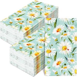 AnyDesign 80 Sheets Daisy Guest Napkins Watercolor Floral Paper Dinner Napkins Decorative Disposable Hand Napkins for Spring Party Tableware Supplies