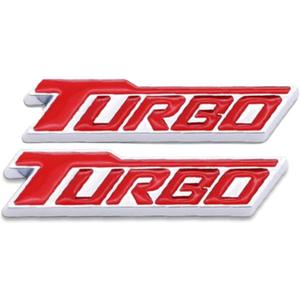 2PCS Turbo Letters Emblem 3D Metal Badge Car Body Side Sticker for Universal Cars (red Silver)