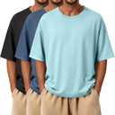 3 Pack Men's Oversized T-Shirts Short Sleeve Crew Neck Loose Fit Shirts Athletic Drop Shoulder Workout Basic Tees
