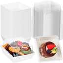 50Pack 4 Inch Charcuterie & Cookies Boxes with Clear Lids - Bakery, Chocolate Covered Strawberries, Mini Cake, Pie & Cinnamon Roll Treat Boxes for Parties (White)