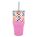 Biddlebee 30oz Insulated Stainless Steel Tumbler with Straw and Silicone Boot, Happy Check