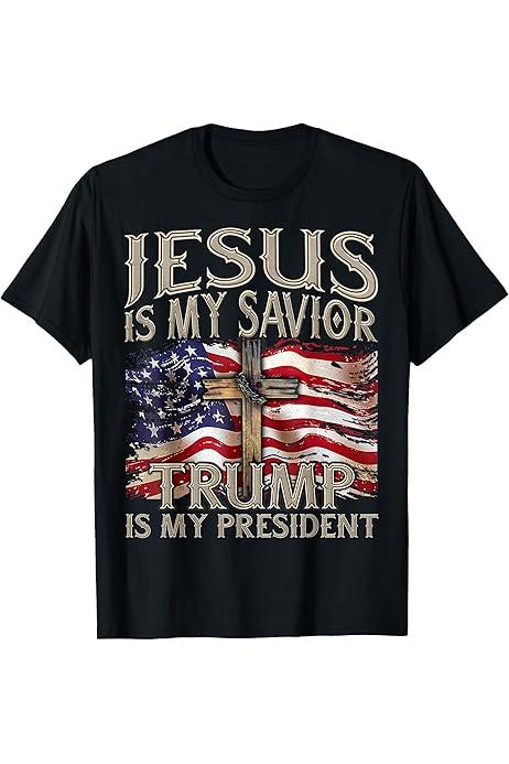 Jesus Is My Savior Trump Is My President American Flag T-Shirt XL
