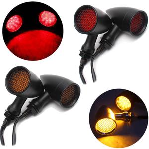 DREAMIZER 4pcs LED Motorcycle Amber Red Front Rear Brake Turn Signal Light Blinker Driving Tail Light Compatible With Sportster 883 Street bike Dirt bike Cruiser and chopper (Black)