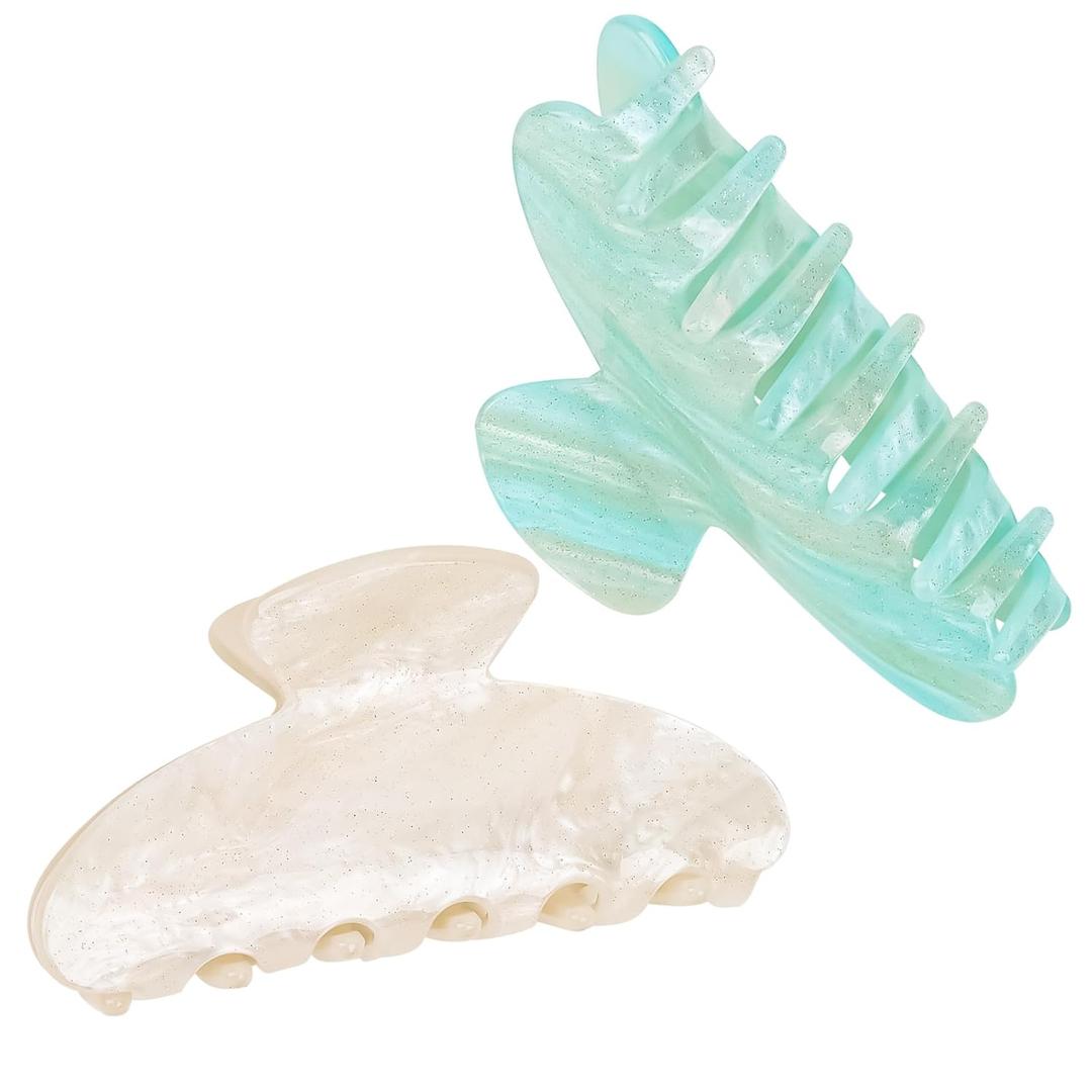 2 Pack Hair Claw Clips for Women Acrylic Claw Clips for Thick Hair Non-slip Clip for Hair Large Claws Hair Accessories for Women Girls (White & Blue)