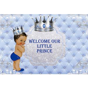Baocicco 5x3ft Polyester Welcome Our Little Prince Party Backdrops for Photography African America Boy Silver Crown Blue Headboard Photography Background Baby Shower for Boys Photo Studio Vlogger Prop