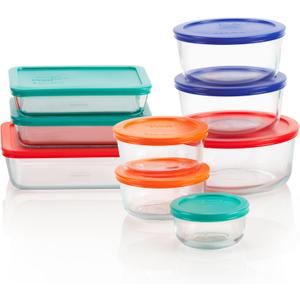 Pyrex Simply Store (9-Pack) Mixed Sized Glass Food Storage Set, Round & Rectangular Containers With Plastic Lids, BPA-Free, Dishwasher & Microwave Safe