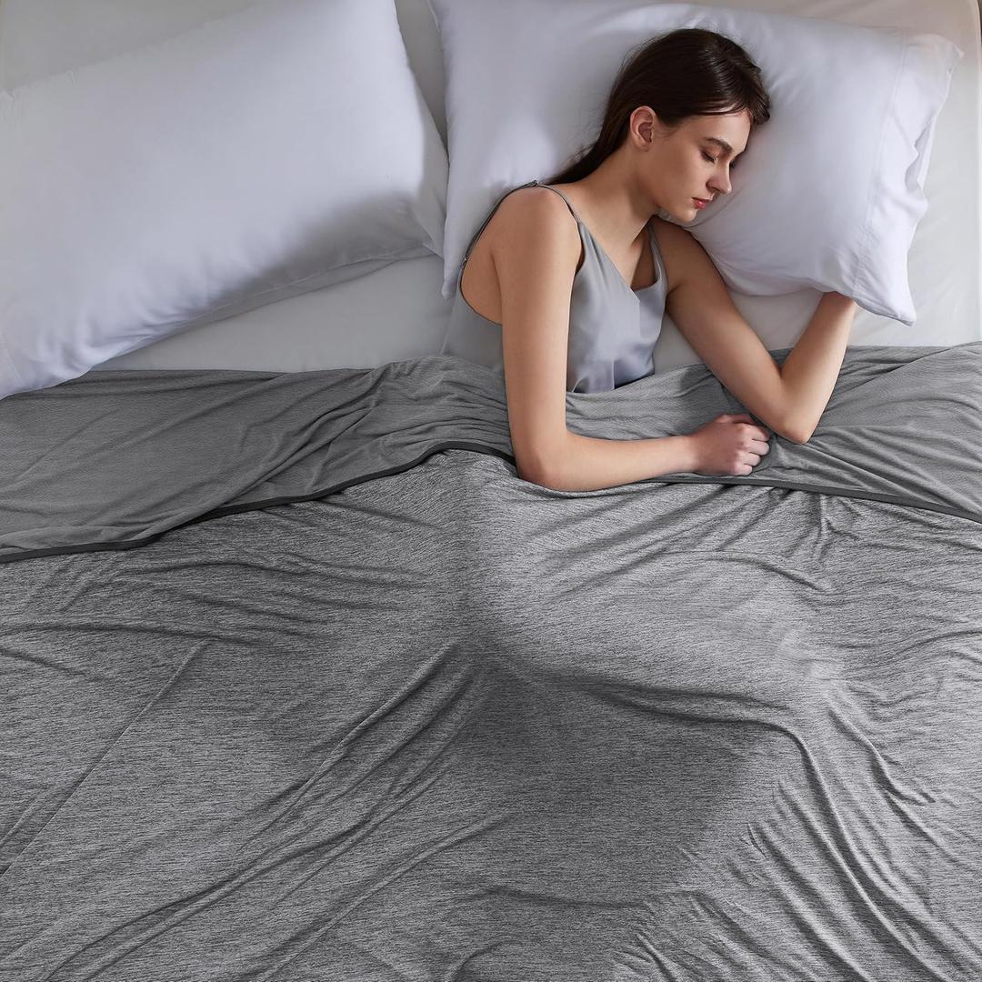 Bedsure Cooling Blanket for Hot Sleepers - Cold Blanket Queen Size for Sleeping, Ice Summer Cool Bedding with Rayon Derived from Bamboo, Lightweight Arc-Chill Thin Room Bed Cooling Essentials, 90x90 (01- Dark Grey)
