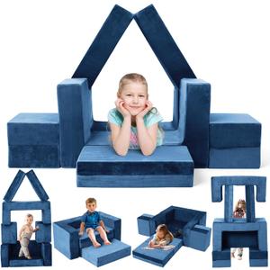 Kids Couch Sofa, 7 Pcs Modular Toddler Couch, Freely Removable Kids Chair Sofa for Playing, Creativity, Sleeping, Versatile Fold Out Baby Play Couch Set for Playroom, Bedroom Furniture