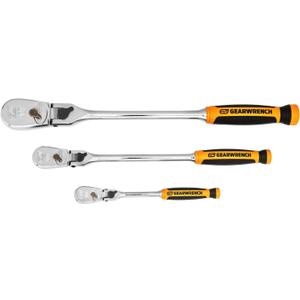 GEARWRENCH 3 Pc. 1/4", 3/8" & 1/2" Drive 90 Tooth Dual Material Locking Flex Head Ratchet Set - 81298T, Multi, One Size