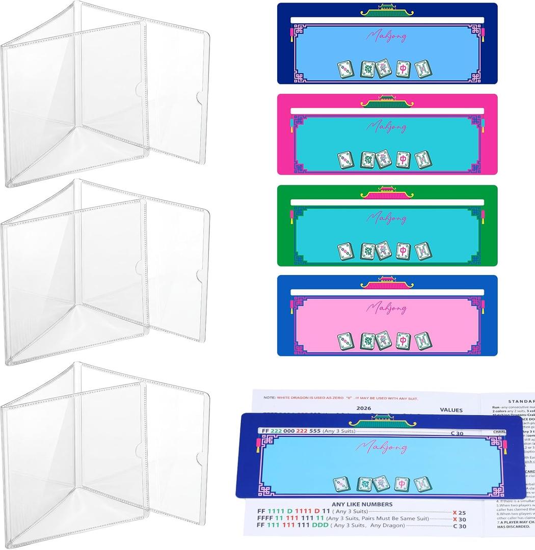 RattanView 8 Pcs Mahjong Card Sleeve Protector Cover Line Finder Set, 6 1/8" x 4 3/4" Clear Large Scorecard Cover Magnified Line Finder Reader Accessories for Mah Jong Players Gifts(Vintage)