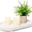 HPC Decor 15in Oval Wooden Tray - White Beaded Serving Tray, Rustic Farmhouse Vintage Centerpiece, Kitchen & Living Room Decor