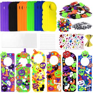 24 Set Halloween Craft Kits for Kids, DIY Halloween Doorknob Hanger Decorations Fall Arts & Crafts Supplies, Halloween Pumpkin Bat Ghost Monster Foam Stickers for Classroom Party Favors Activities (Classic)