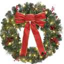 Christmas Wreath Front Door Wreath - 24 Inch Pre-Lit Outdoor Wreaths for Front Door Battery Operated 55 White Lights Bulbs Christmas Decoration Wall Wreath Outside DiliComing (Green)