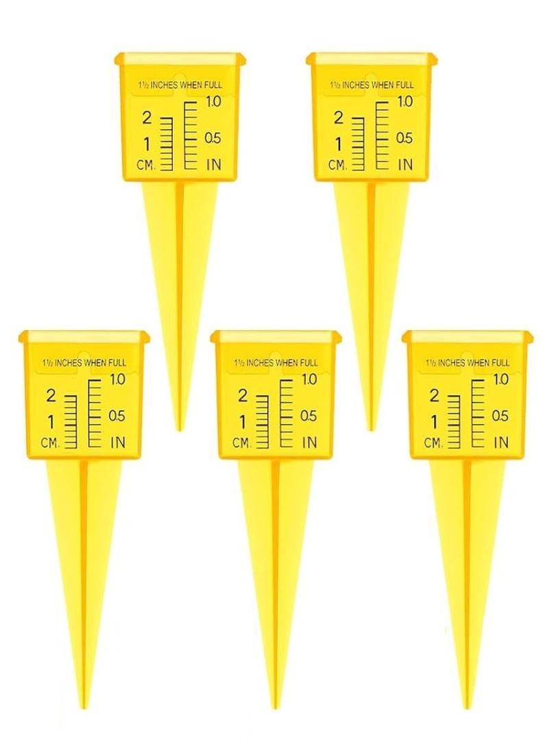 5 PCS Rain Gauge Outdoor, 1.5" Rain Gauges for Yard, Outdoor High Capacity Patio Rain Gauge for Patio Garden Lawn Vegetable Garden and Other Places (Yellow)