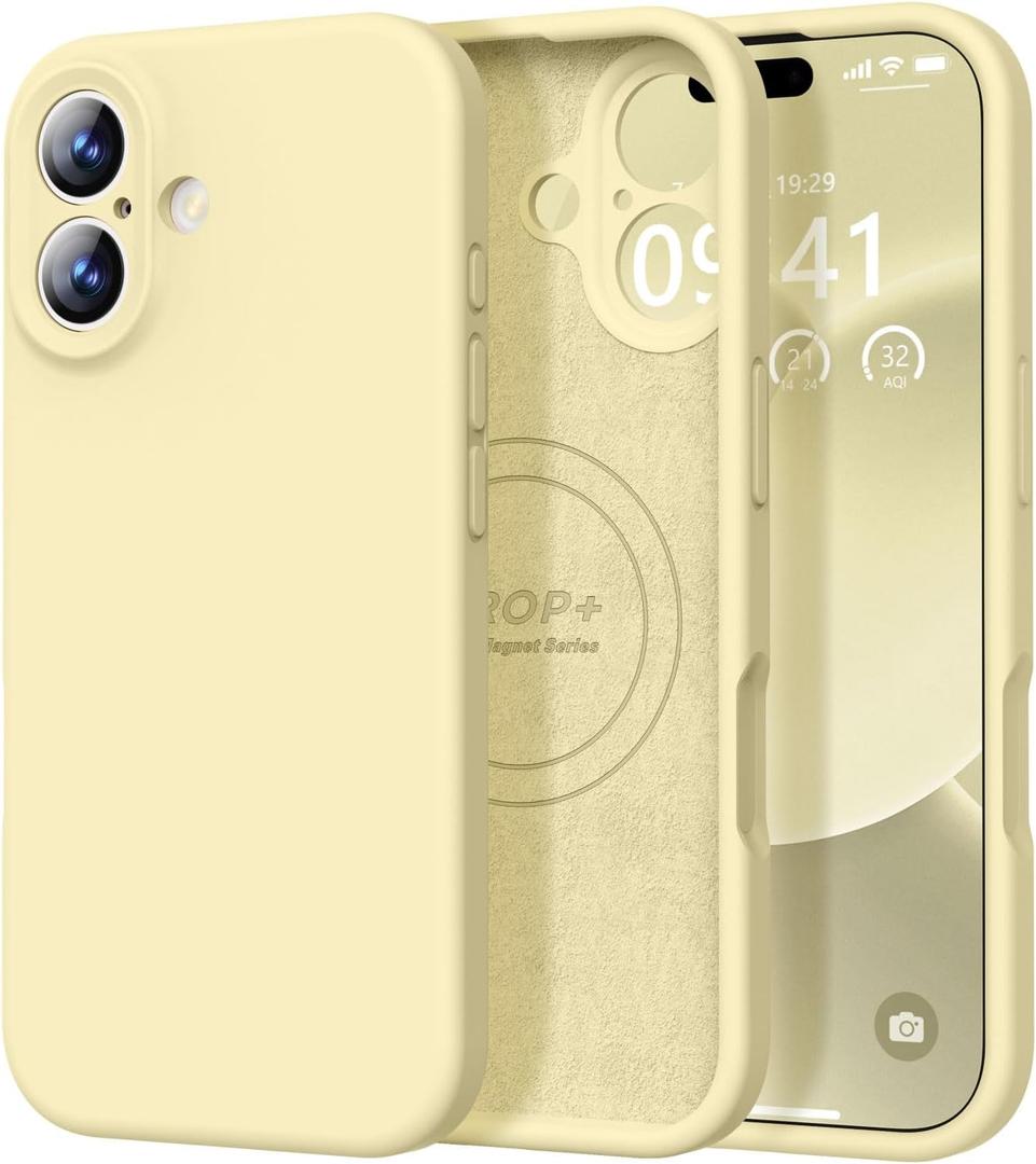 Vooii Magnetic for iPhone 17 Case, Compatible with Magsafe (Premium Liquid Silicone) (Integrated Camera Control Button) Full Body Protective Anti-Scratch Microfiber Lining 6.3", Creamy Yellow