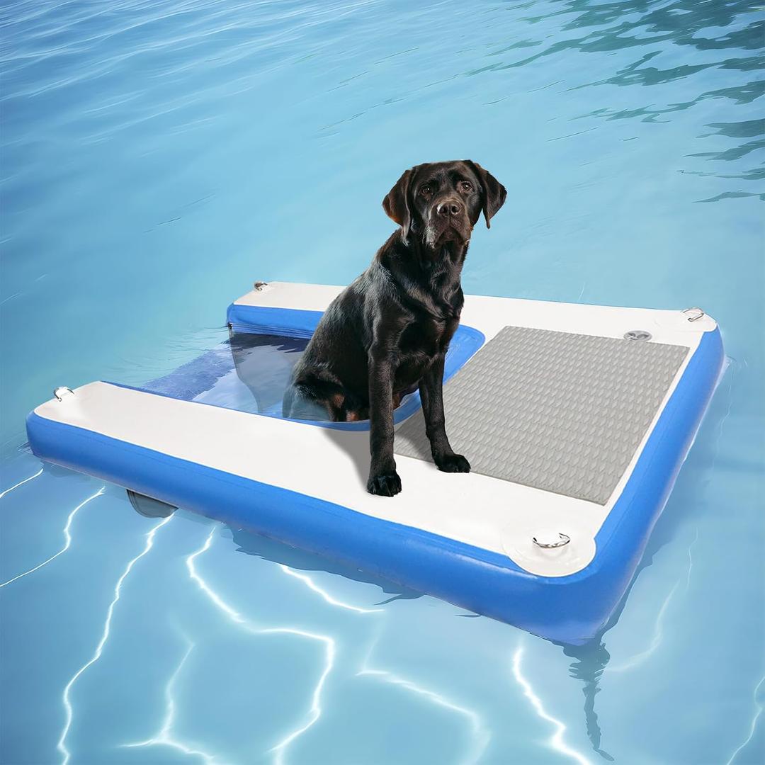 Inflatable Water Ramp for Dogs 60" L x 40" W - Durable, Puncture-Resistant Surface Ensures Safe and Easy Access to Water for Dogs Up to 230 Pounds, Perfect for Pools, Lakes, and Beaches