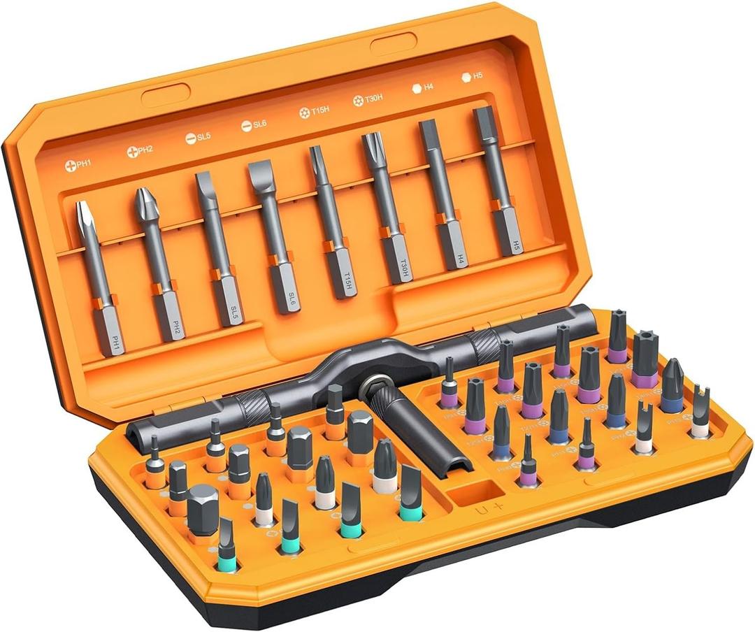 ORIA Screwdriver Kit, 42 in 1 Ratchet Screwdriver Set, Magnetic Precision Repair Tool Kit with DIY Rotatable Handle, 40 PCS Bits for Home Appliances, Bicycle Repair (Orange)