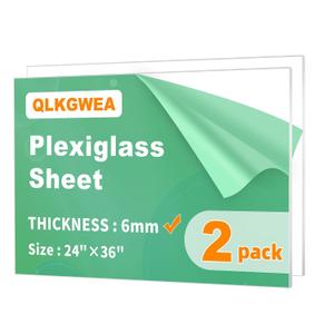 24X36 Plexiglass Sheets 1/4 ” Thick,6mm Clear Acrylic Sheet 2 Pack