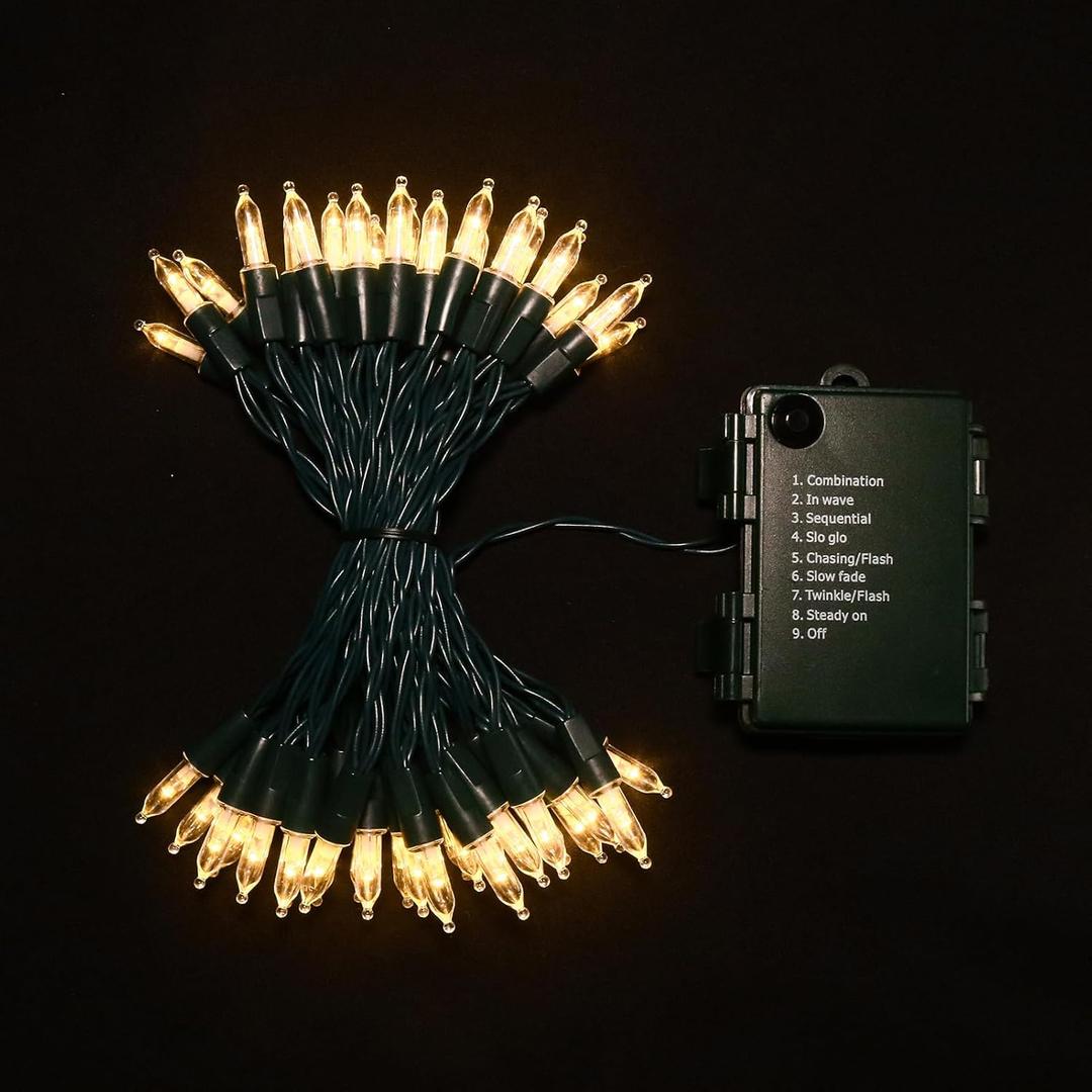MULTI-SPARKING Battery Operated Christmas Lights - 2 Pack 50 LED Warm White Mini String Lights for Small Tree, Wreath, Crafts, Indoor/Outdoor Decor, 8 Modes & Memory Function, 18.3 Feet Green Wire
