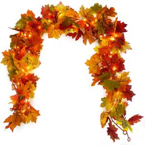 RECUTMS Artificial Maple Garland Fake Fall Leaves Faux Plastic Plant for Indoor Home Wedding Garden Hotel Autumn Harvest Halloween Wall Decoration