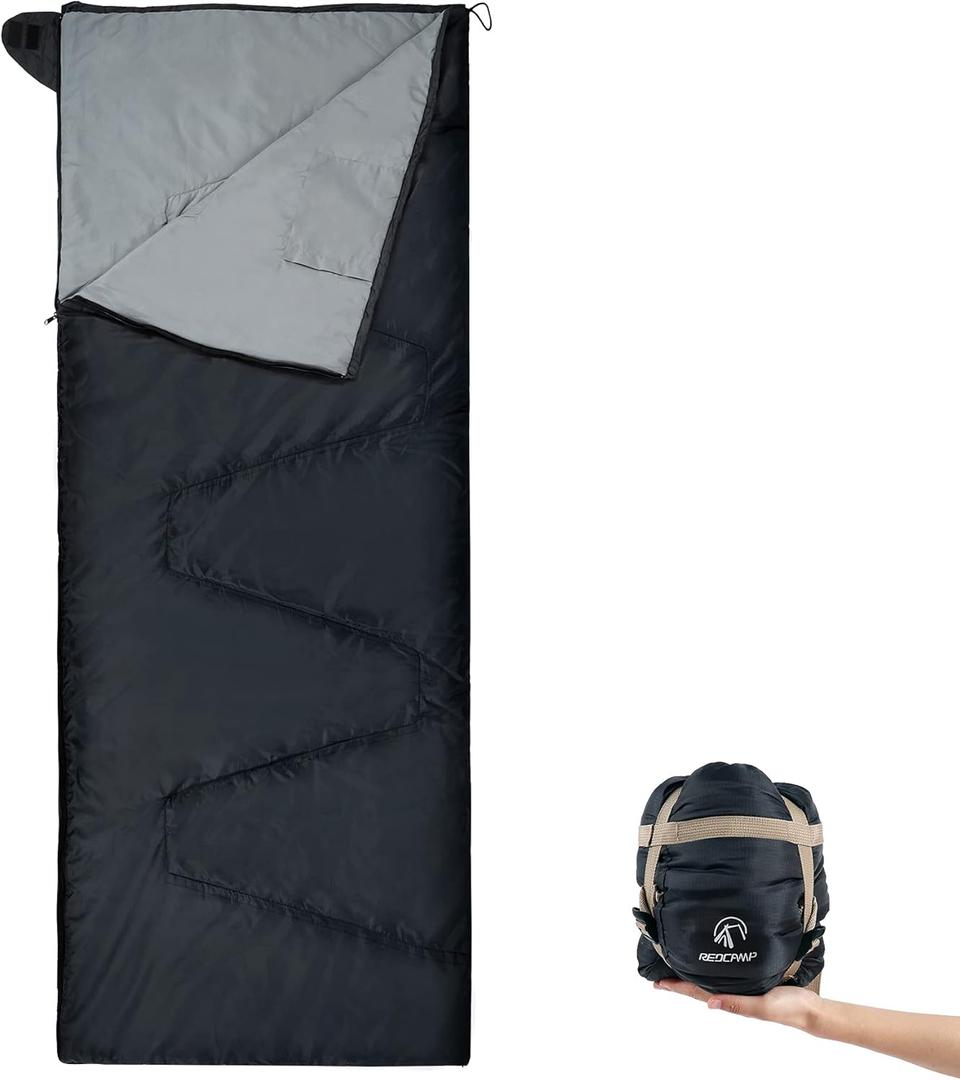 REDCAMP Ultra Lightweight Sleeping Bag for Backpacking, Hiking, Comfort for Adults Warm Weather, with Compression Sack (Black with 2.2lbs)