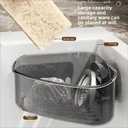 Kitchen Sink Storage Rack Suction Cup Corner Organizer for Sinks Drill-Free Triangular Sink Rack with Drain Basket Includes Adhesive Sponge and Soap Dish 2-Piece Set for Countertop Organization