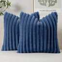 MIULEE Faux Fur Decorative Throw Pillow Covers 18x18 Inch Set of 2, Coastal Modern Art Home Decor Soft Plush Couch Pillows Cozy Fluffy Cushion Covers for Sofa Bed Navy Blue