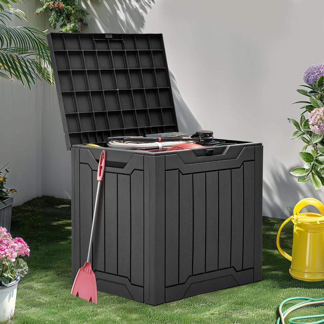 YITAHOME 31 Gallon Resin Deck Box Outdoor Storage Box and Waterproof Package Delivery Box with Lockable Lid for Patio Furniture, GardenTools, Pool Supplies, Black