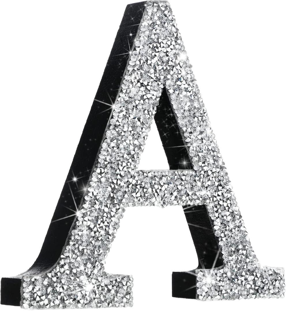 Qunclay Silver Crystal Diamond Bling Letters Crushed Diamond Decoration Wooden Glitter Letter with Screw and Hooks Rhinestone Gift for Wedding Y2k Mcbling Bedroom Wall Decor(Letter A,5.7"l X 5.7"w)