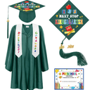 Bokon 4 Pcs Kindergarten Preschool Graduation Cap and Gown with 2025 Tassel Graduation Stole and Certificate for Toddler Kids, Size 33