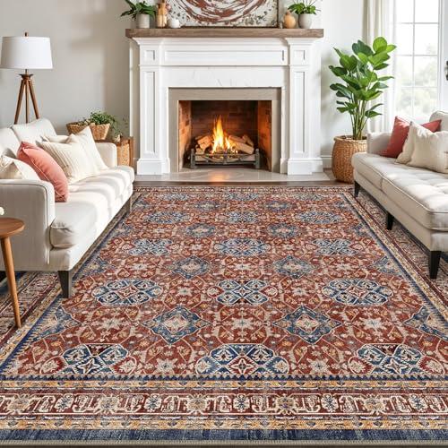 LUMI Washable Area Rug 8x10 for Living Room, Ultra Soft Stain Resistant Carpet with Non Slip Rubber Backing, Non-Shedding Low Pile Rugs for Bedroom, Dining Room, Indoor, Office