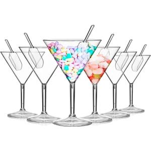 Tioncy Martini Glasses Set of 6, 10 oz Plastic Clear Candy Cups Martini Cocktail Glasses with Acrylic Clear Ice Scoop for Bar Margarita Whiskey Housewarming Gifts for Women Men