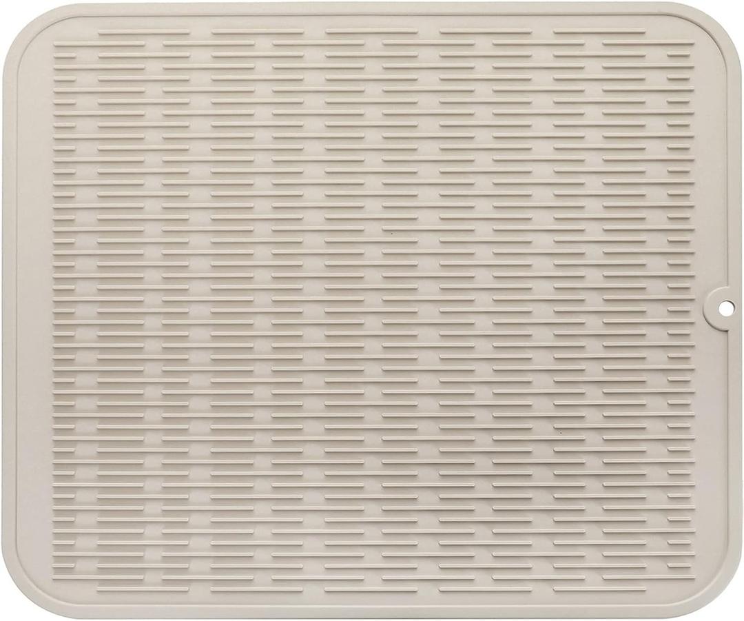Silicone Dish Drying Mat for Multiple Usage,Easy clean,Eco-friendly,Heat-resistant Silicone Mat for Kitchen Counter or Sink,Refrigerator or Drawer Liner Tapioca XL 18 inches x 16 inches