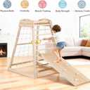 Indoor Jungle Gym, Wooden Indoor Playground, (7 in 1) Toddler Climbing Toys, Gym with Slide, Climbing Net, Swing, Gymnastics Ring
