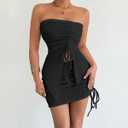 Yeshire Two Piece Skirt Set for Women Sexy Strapless Drawstring Club Outfits Going Out Crop Tops Mini Cutout Dresses (Black, L)