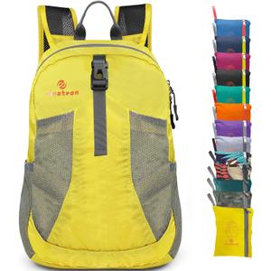sinotron 22L Lightweight Packable Hiking Backpack, Small Hiking Backpack Day Pack for Women Men Travel Camping Vacation (Yellow)